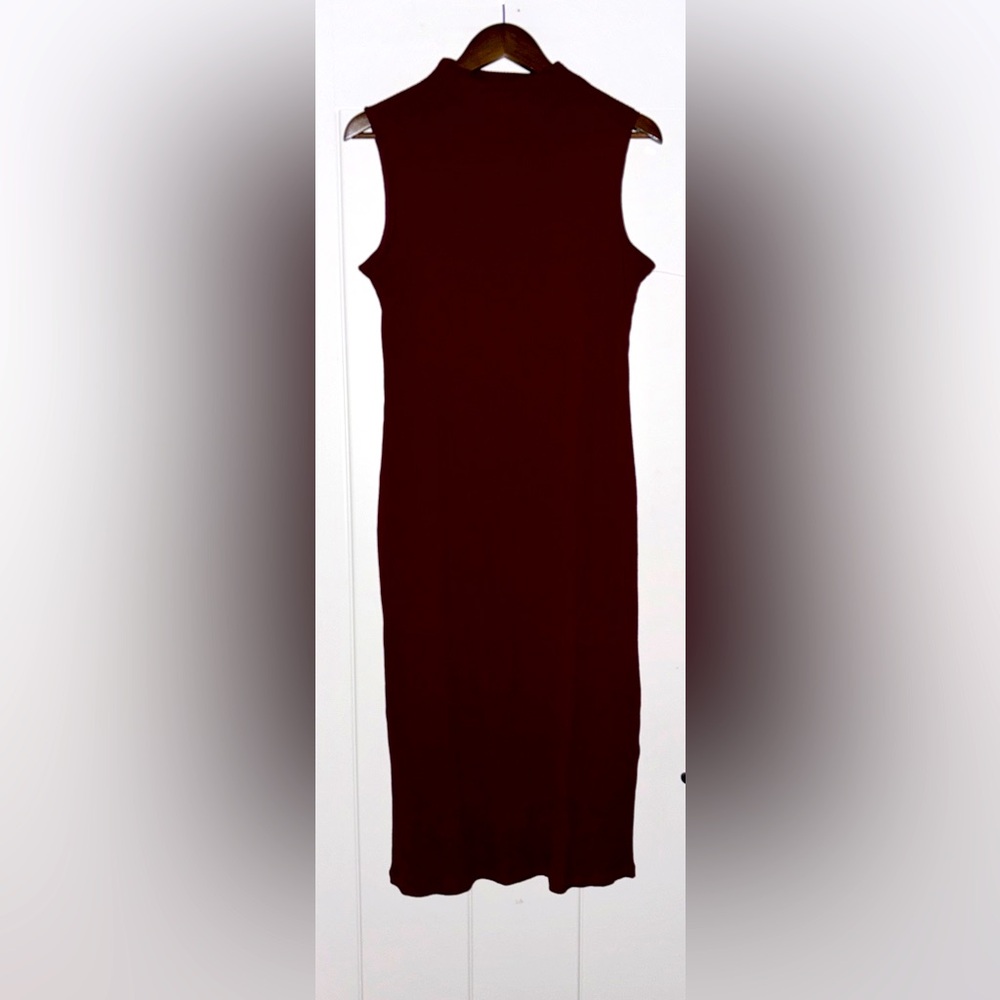 Amour Vert Luxe Paris Bodycon Rib Midi Plum Dress Women L Career Office Wear NEW